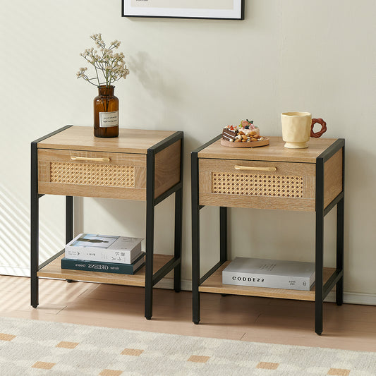 Evan Mid-Century Modern Nightstands (Set of 2) Black & Brown