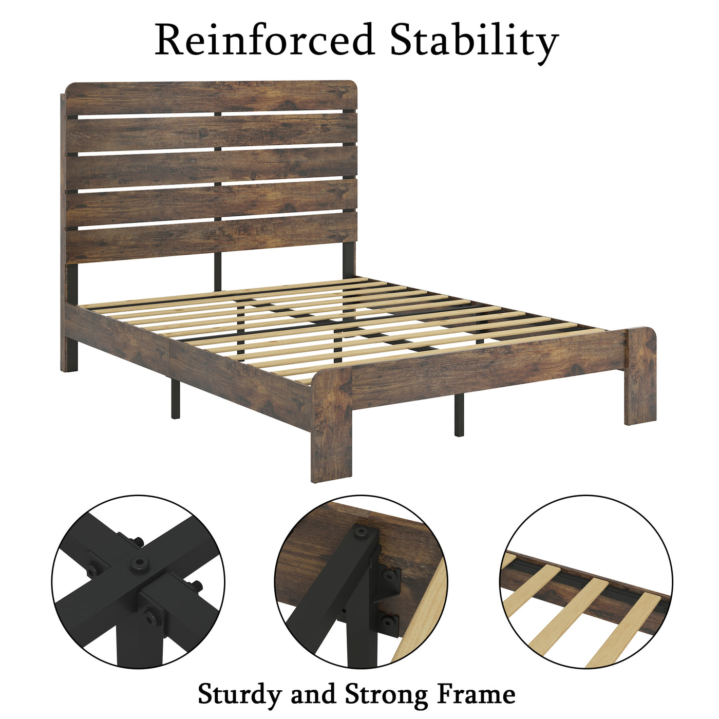 Vespera Rustic Queen Wooden Platform Bed in Dark Brown