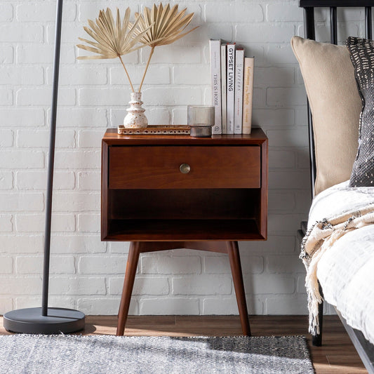 Zenova Mid-Century Modern 1-Drawer Nightstand - Dark Walnut