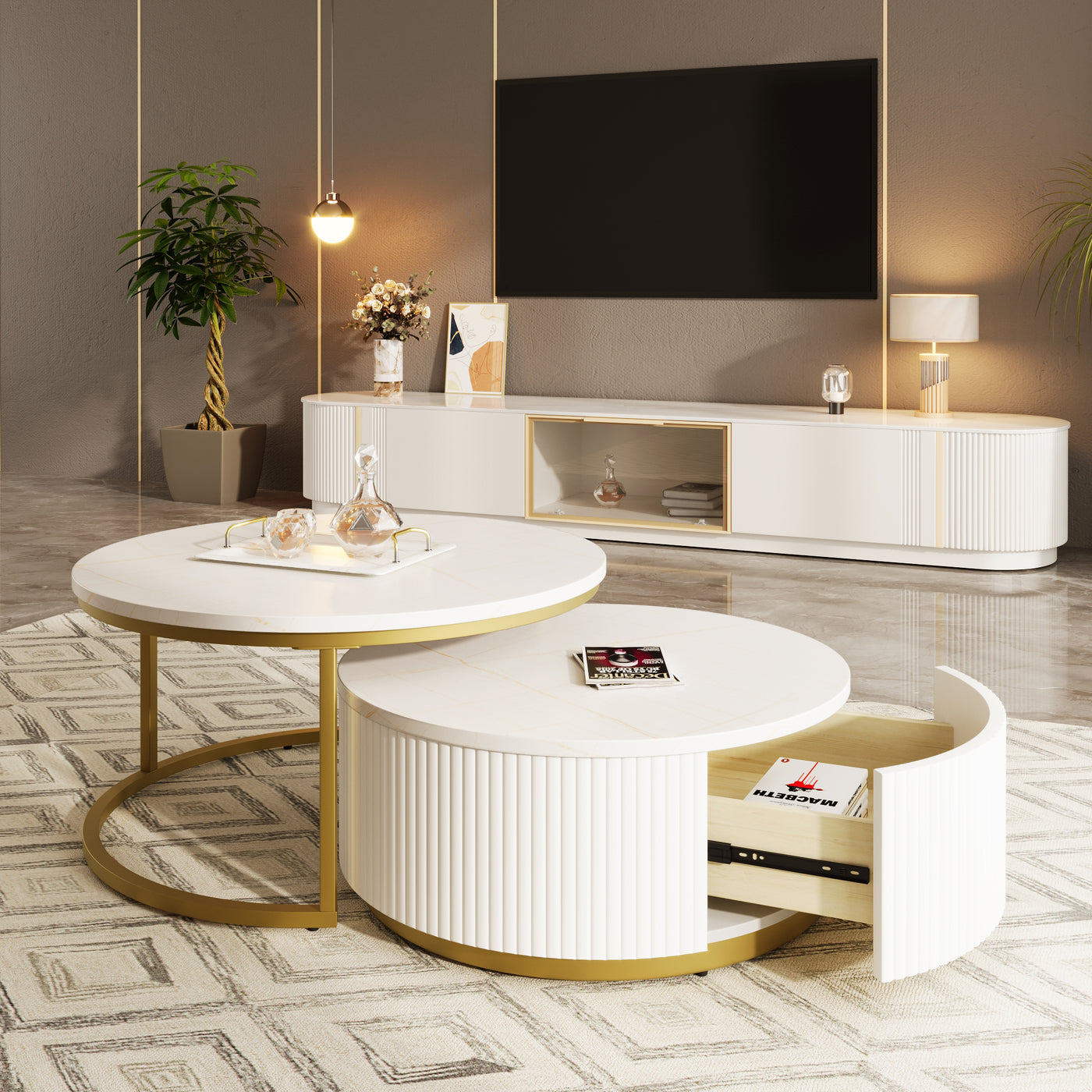 Liora Modern Nesting Coffee Table in White & Gold