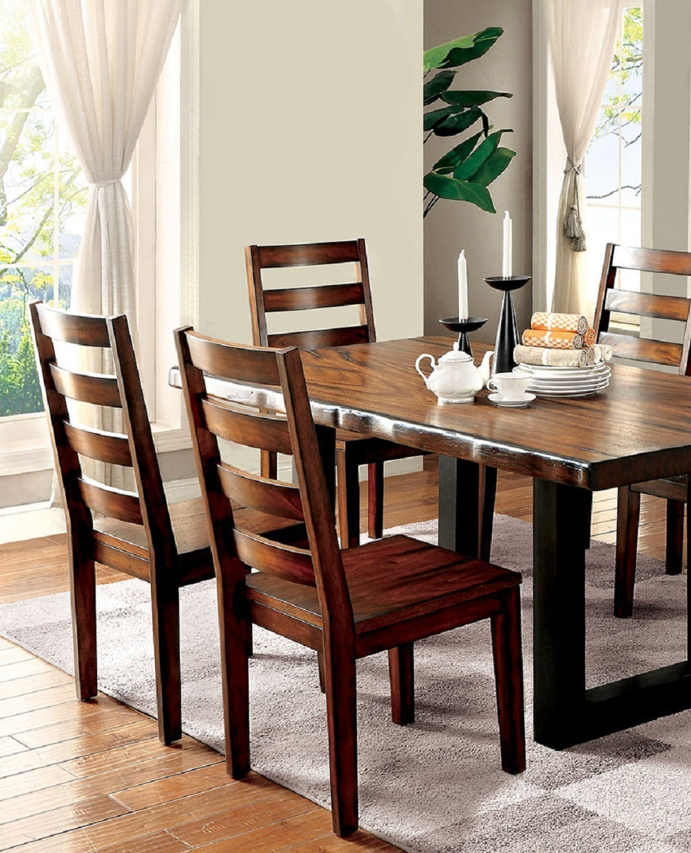 Amelia Solid Wood Slat Back Chair in Tobacco Finish (Set of 2)
