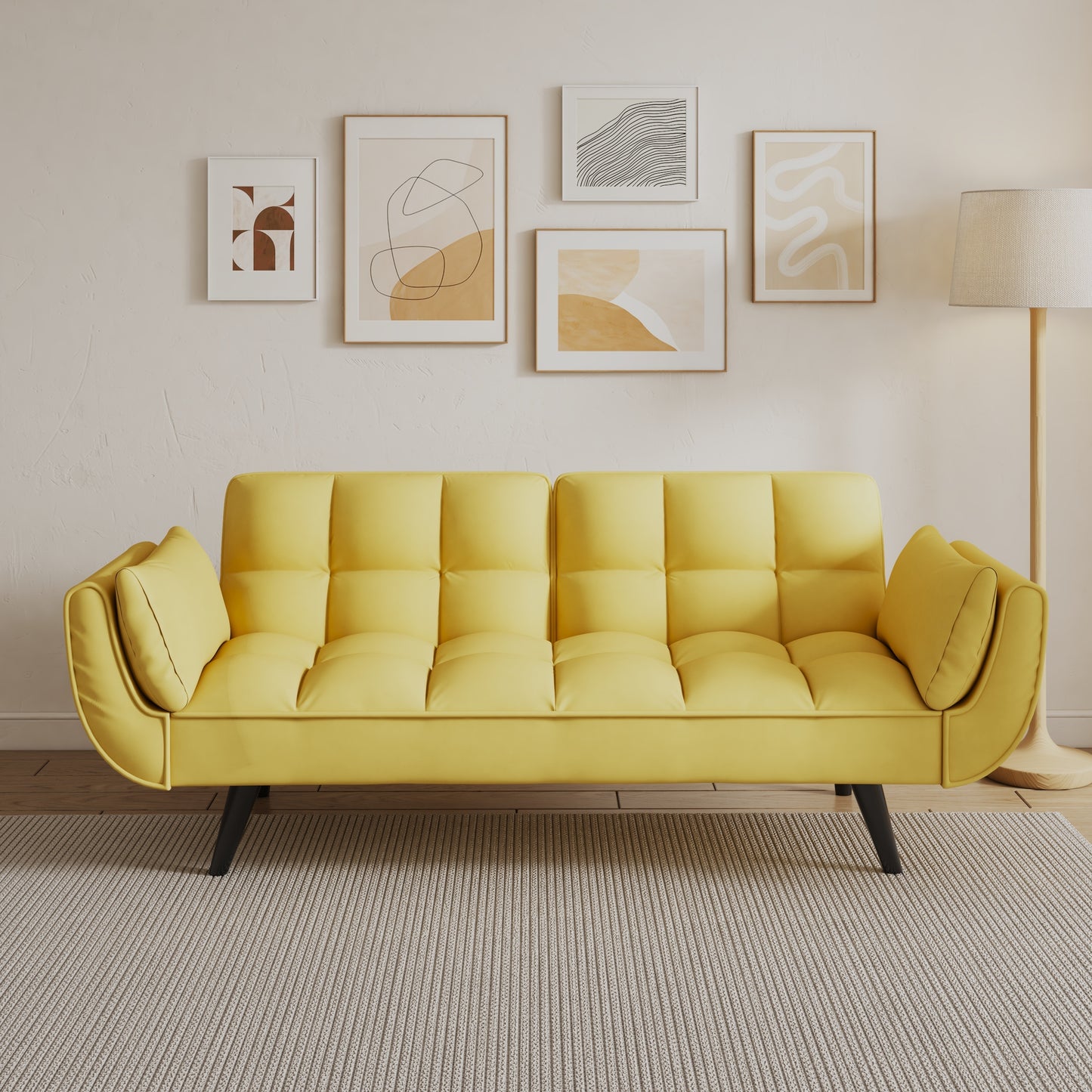 Ella Yellow Velvet Sofa Bed with Black Legs
