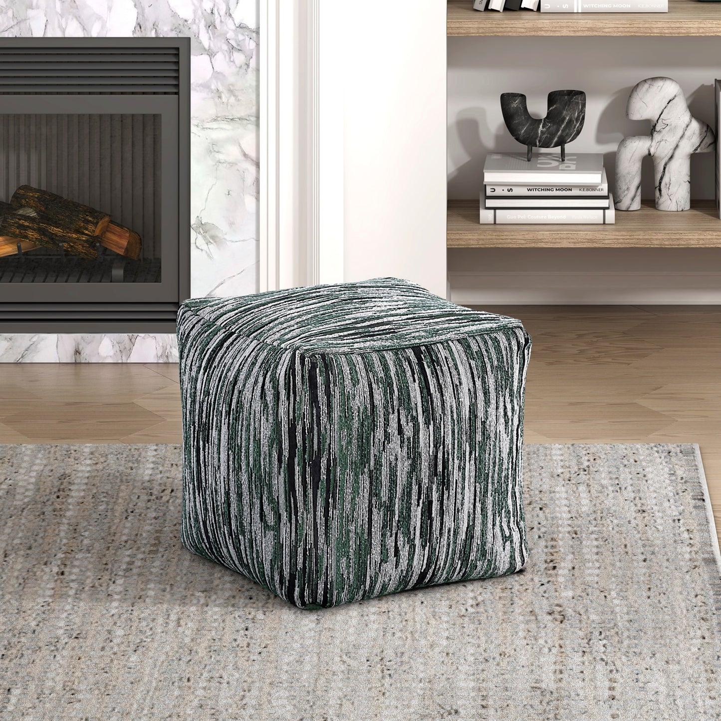 Modern Pouf Multi-Color Fabric Upholstered Ottoman
