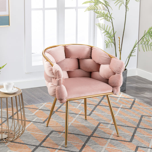 Dana Woven Velvet Accent Chair with Gold Legs - Pink
