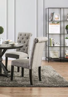 Madeline Button Tufted Linen Side Chairs with Antique Black Legs, Gray