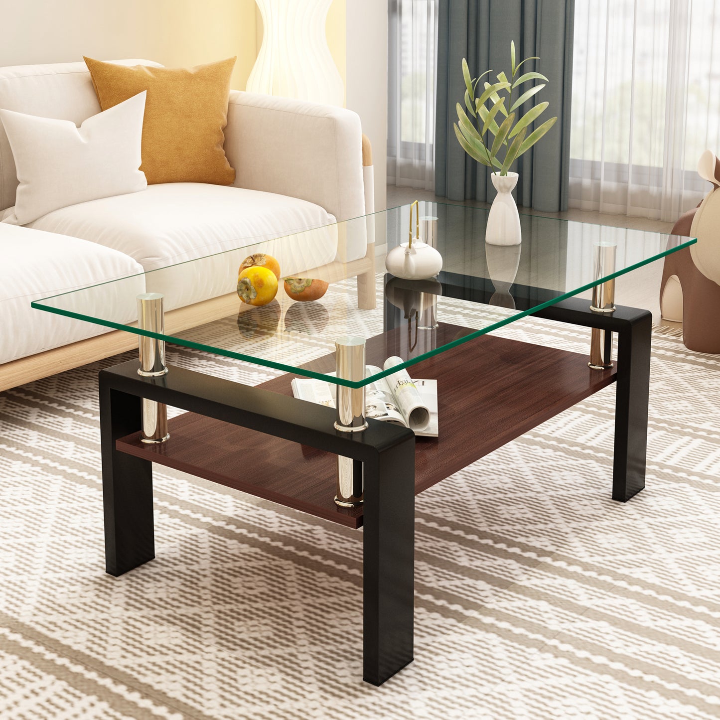 Melo Modern Glass Coffee Table with Black Frame