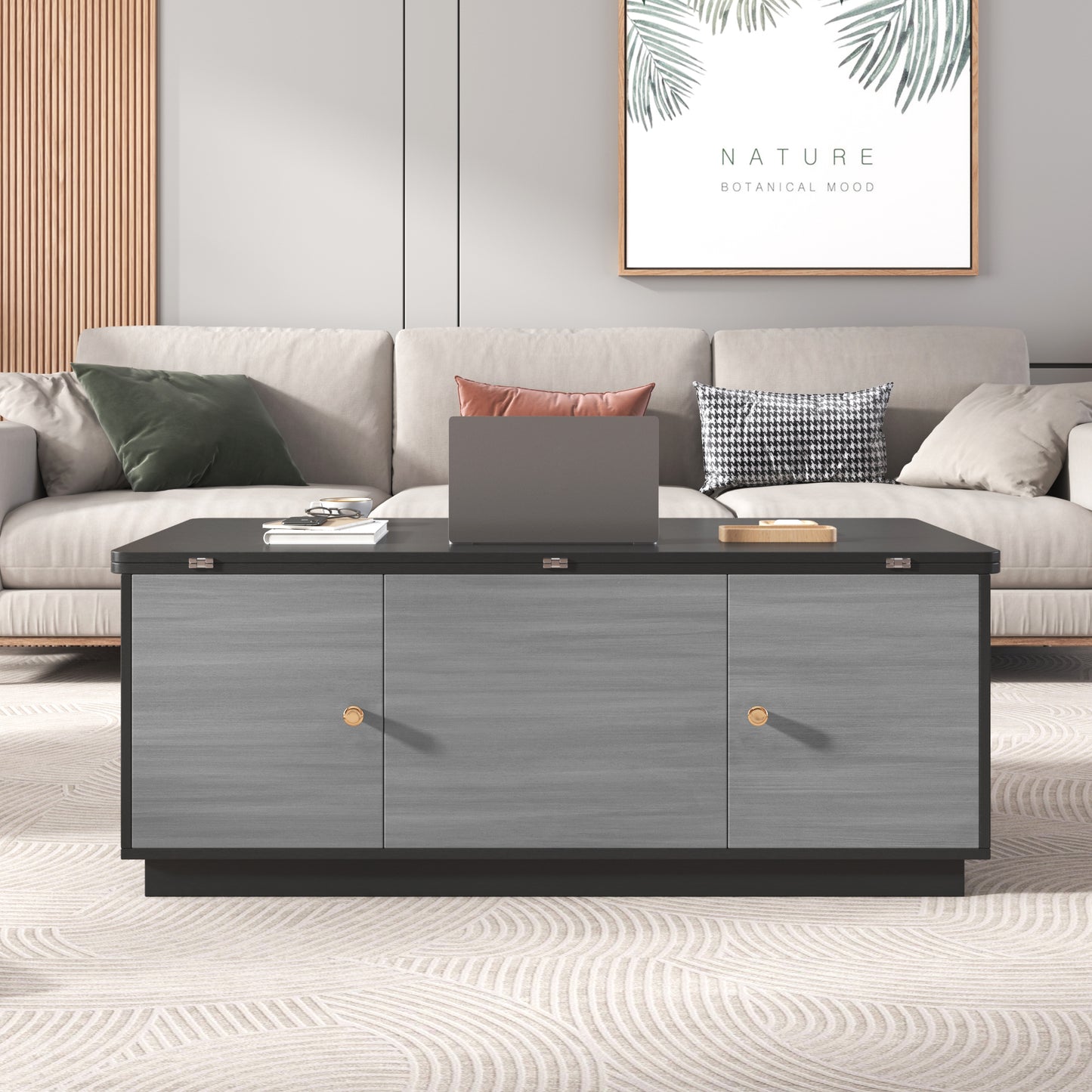 Thatcher Modern Gray Multi-functional Rectangle Lift-top Coffee Table Extendable with Storage