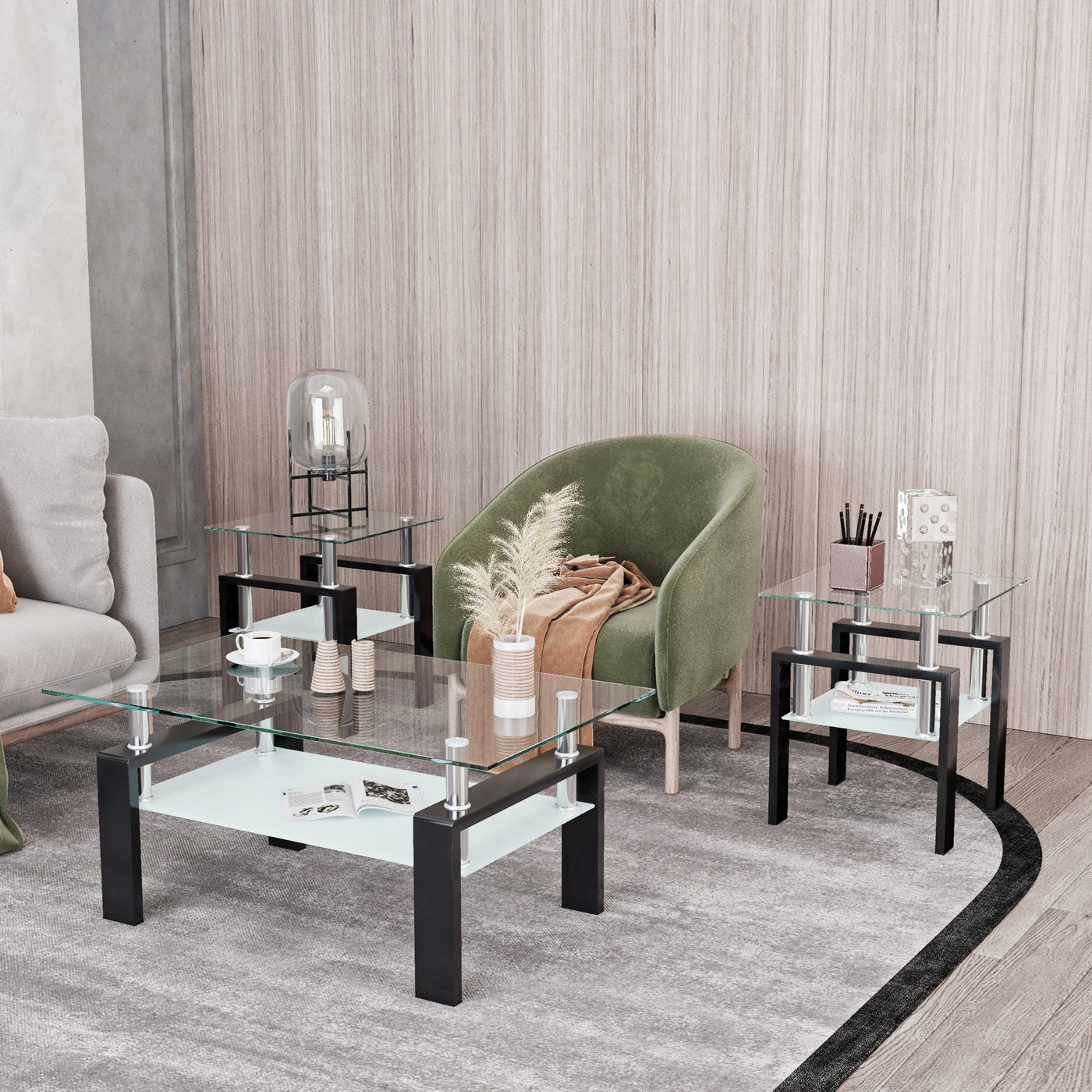 Melo Modern Glass Top Side Tables (Set of 2)