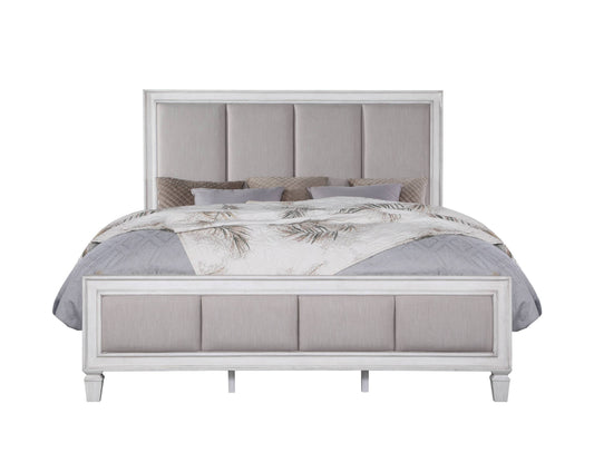 Katia Light Gray Linen, Rustic Gray & Weathered White Finish Queen Bed