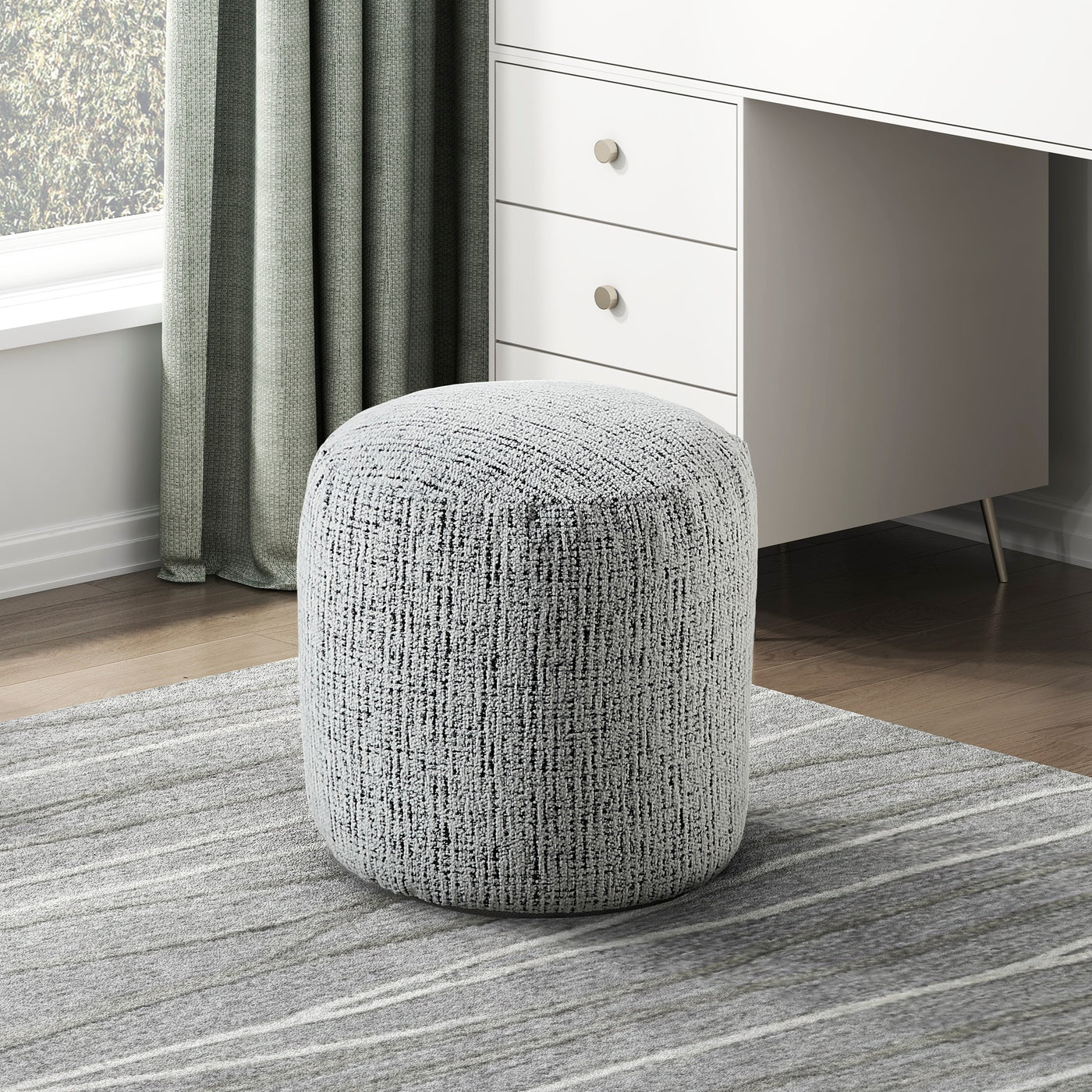 Cylindrical Pouf Chenille Fabric Upholstery Modern Ottoman