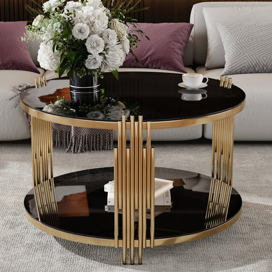 Clover Modern Black Mirror Top Coffee Table with Gold Frame