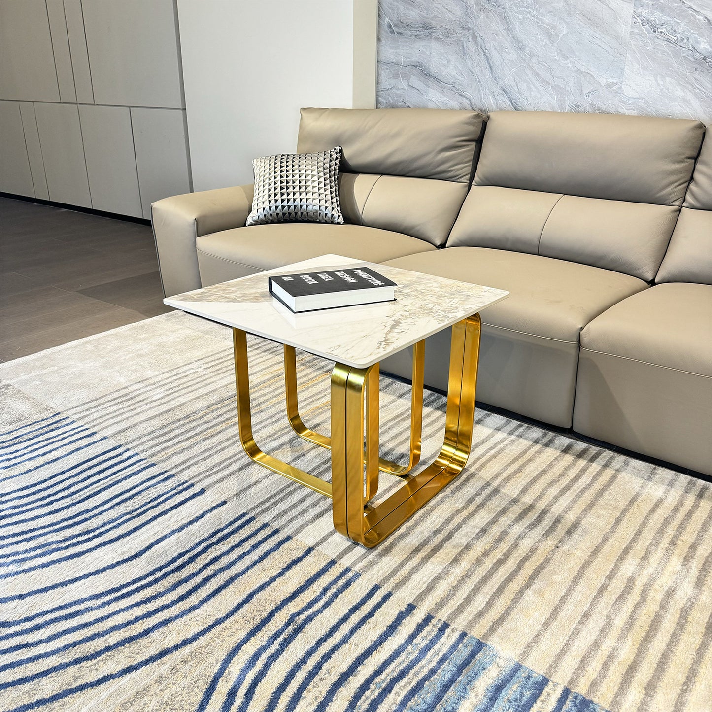 Theron Modern Sintered Stone Side Table with Gold Base