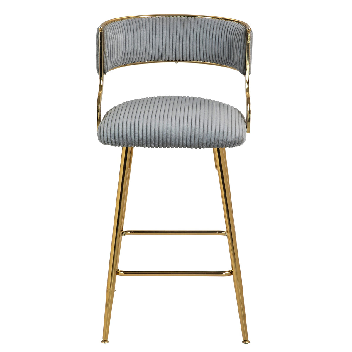 Stylish Corduroy 26" Counter Height Bar Stool with Back and Golden Chrome Base Set of 2 Grey