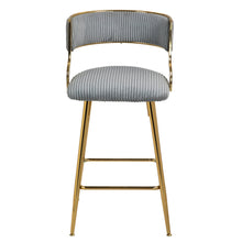 Stylish Corduroy 26" Counter Height Bar Stool with Back and Golden Chrome Base Set of 2 Grey