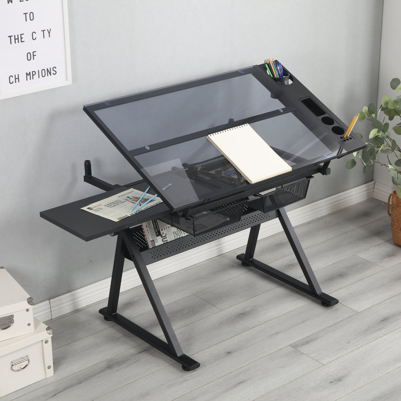Hayward Furniture Modern Black Drafting Desk