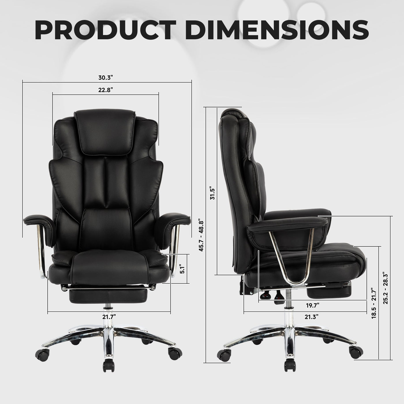 Marg Big & Tall PU Leather Executive Office Chair, Black