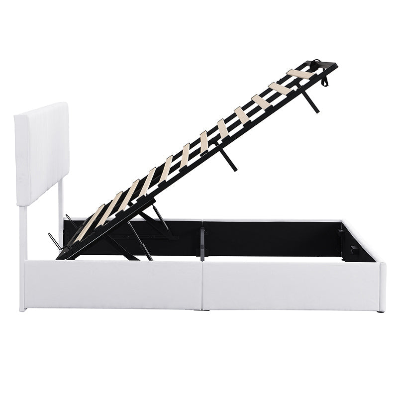 Destiny Queen size Upholstered Platform bed with a Hydraulic Storage System - White