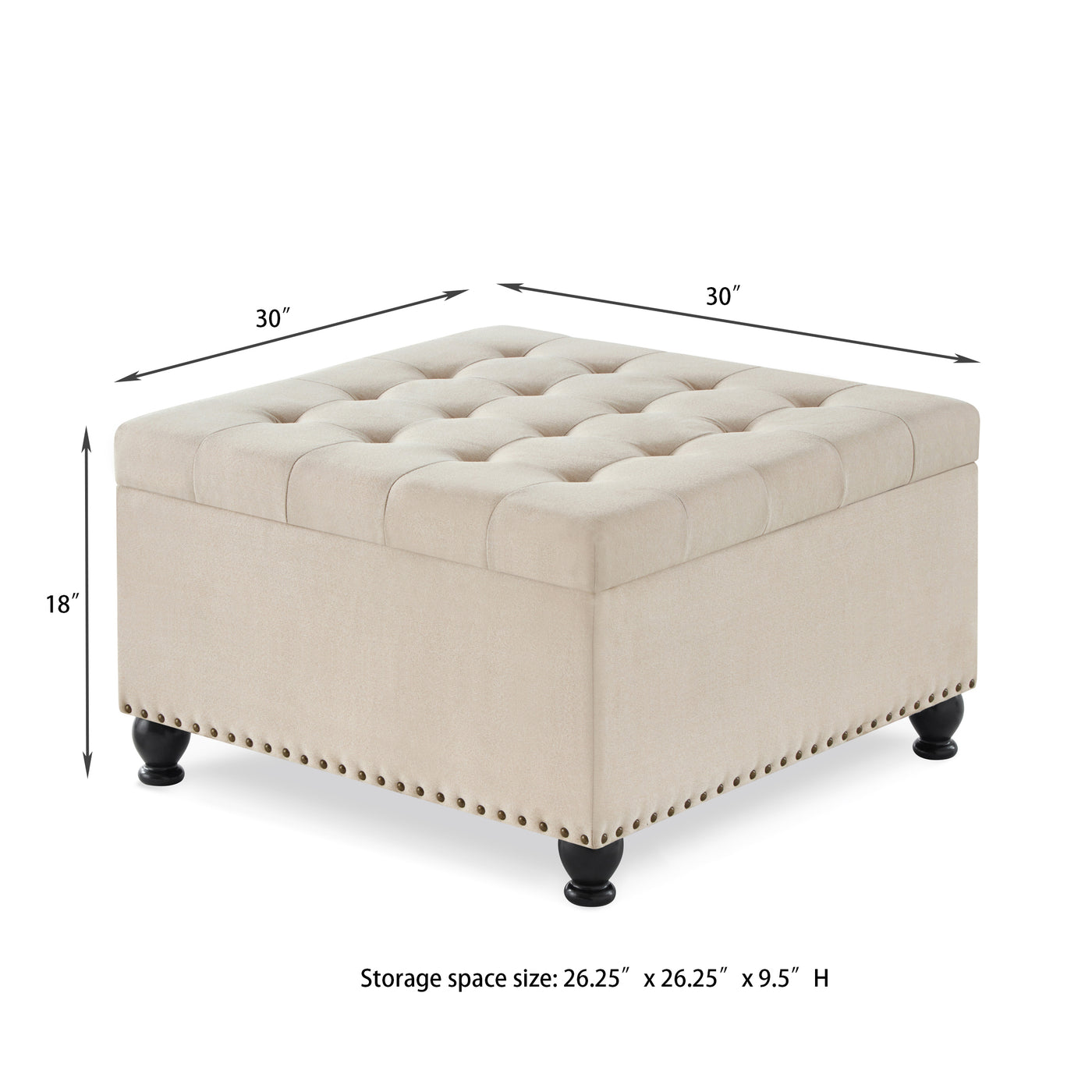 Trent Traditional Linen Storage Ottoman with Turned Feet - Beige