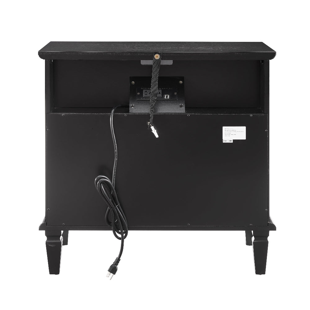 Marilla 2-Drawer Farmhouse Nightstand with USB, Black