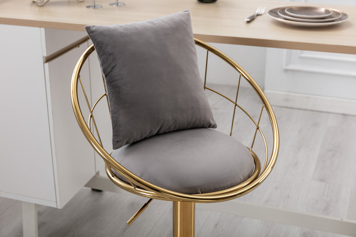 Brenda Adjustable Height Swivel Bar Stools - Gray & Gold