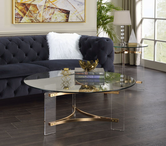 Sosi Glass Top Gold Finish Coffee Table