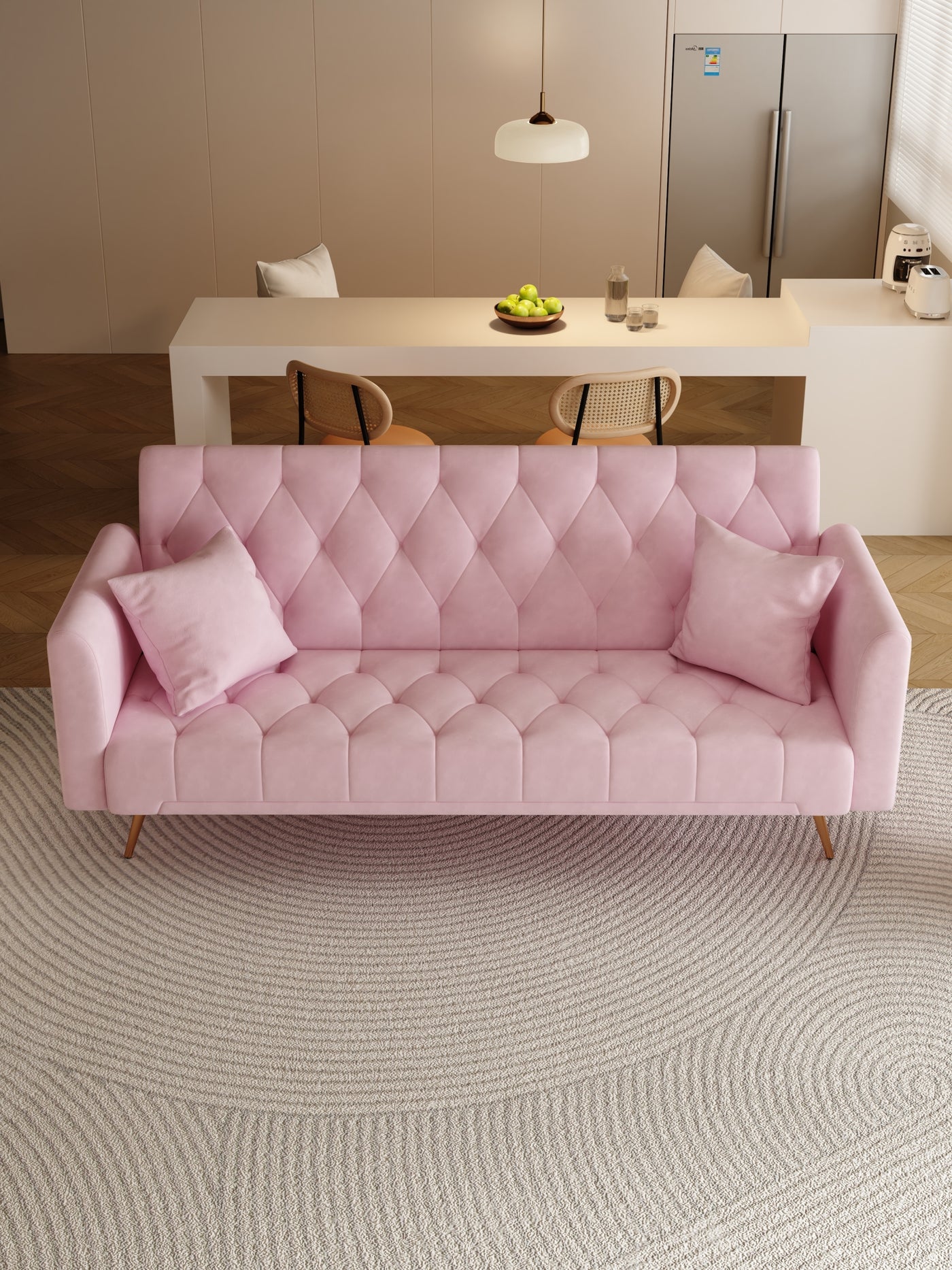 Abigail 71" Velvet Convertible Sofa Bed - Pink