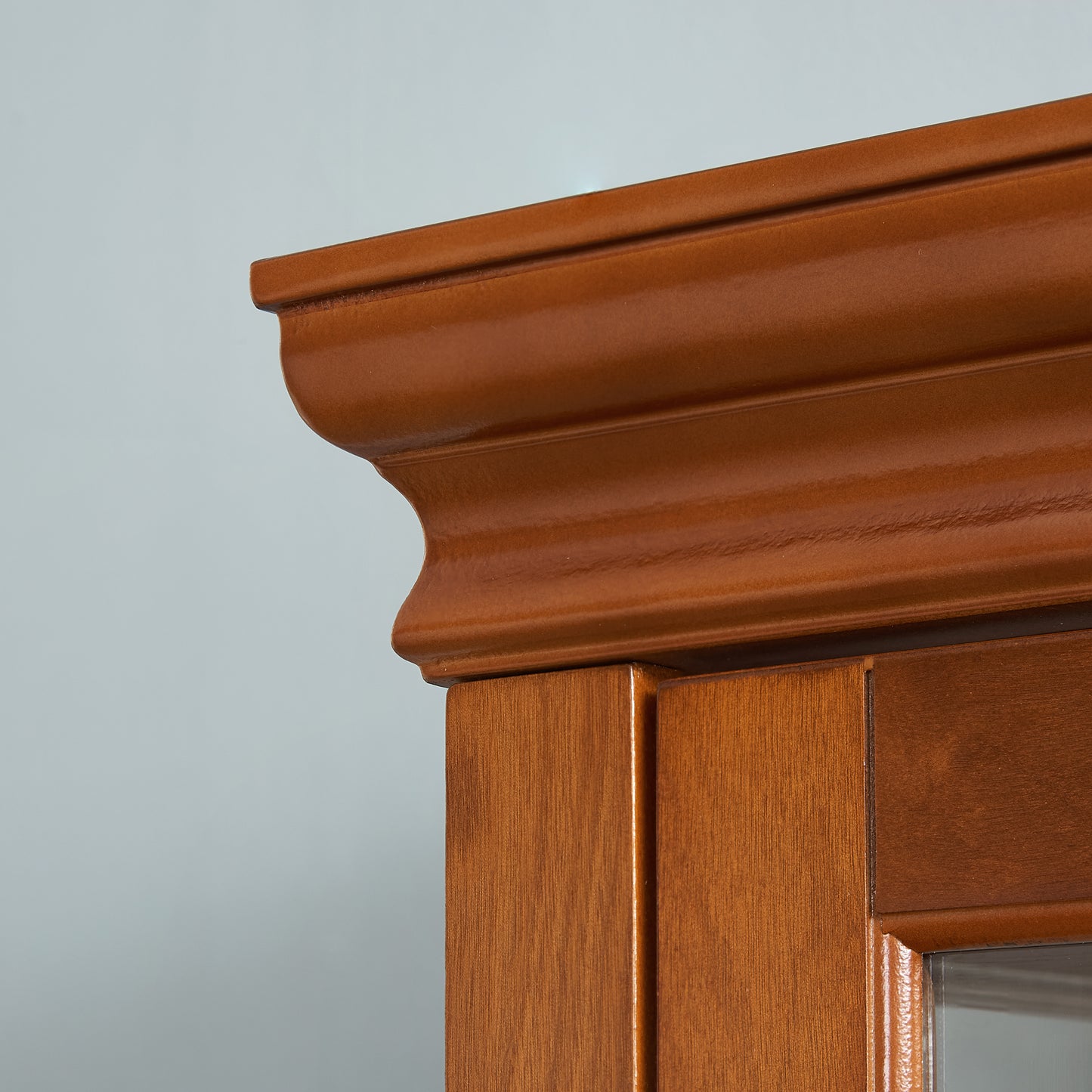 Harriet Transitional Wooden Curio Cabinet with Mirrored Back Panel, Walnut