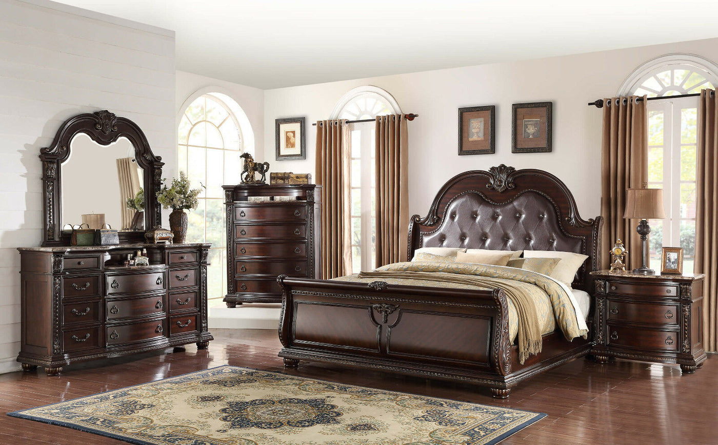 Emily Traditional Solid Wood 3-Drawer Marble Topped Nightstand
