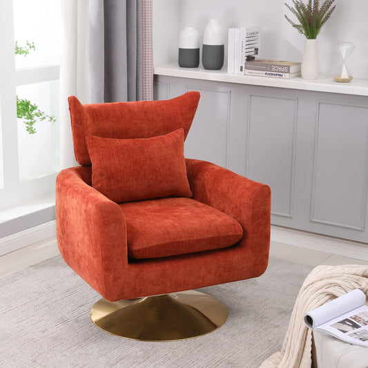 Brenda Mid-Century Modern Linen Swivel Chair with Gold Base - Orange