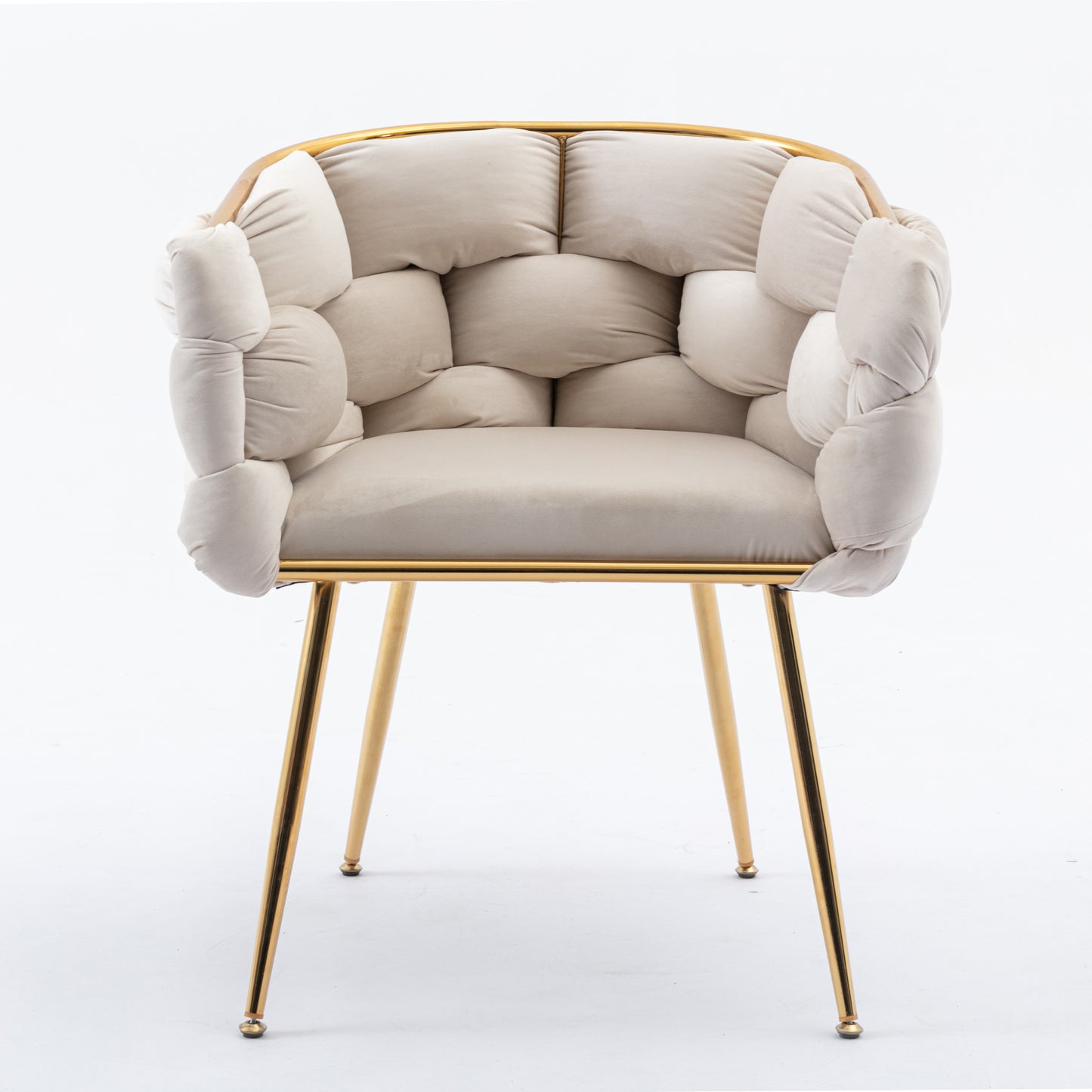 Dana Woven Velvet Accent Chair with Gold Legs - Beige