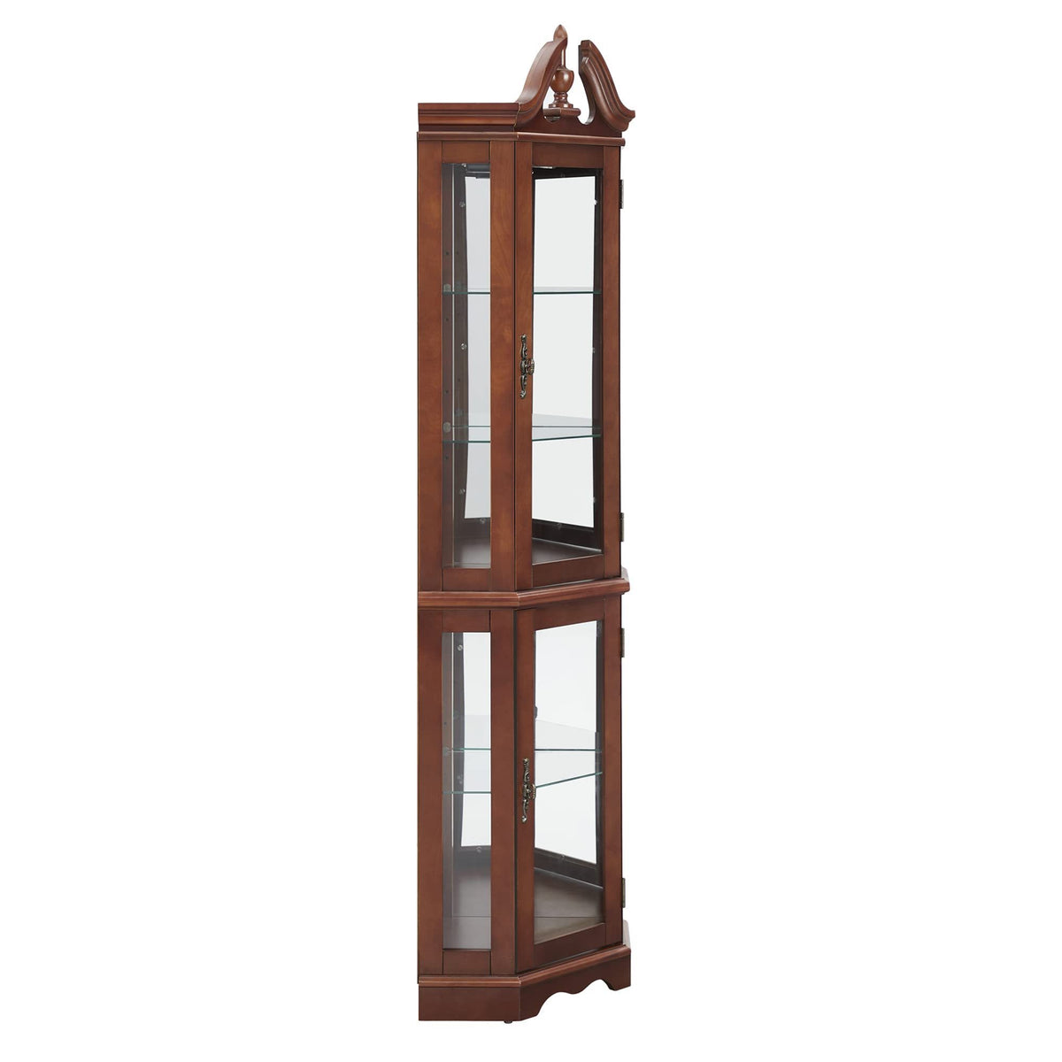 Agatha Traditional Curio with Adjustable Shelves & Mirror Back, Walnut