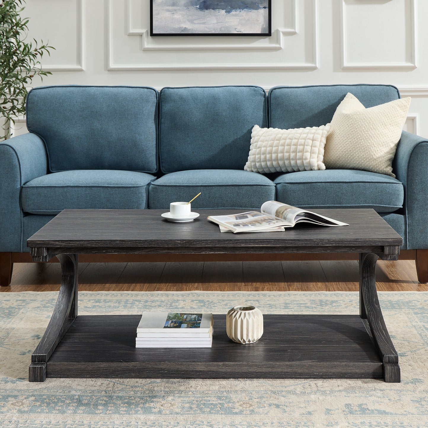 Cassian Unique Solid Wood Coffee Table, Black