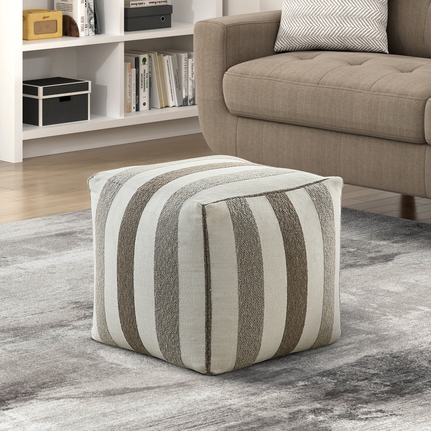 Modern Square Pouf Multi-Color Jacquard Fabric Upholstered Ottoman