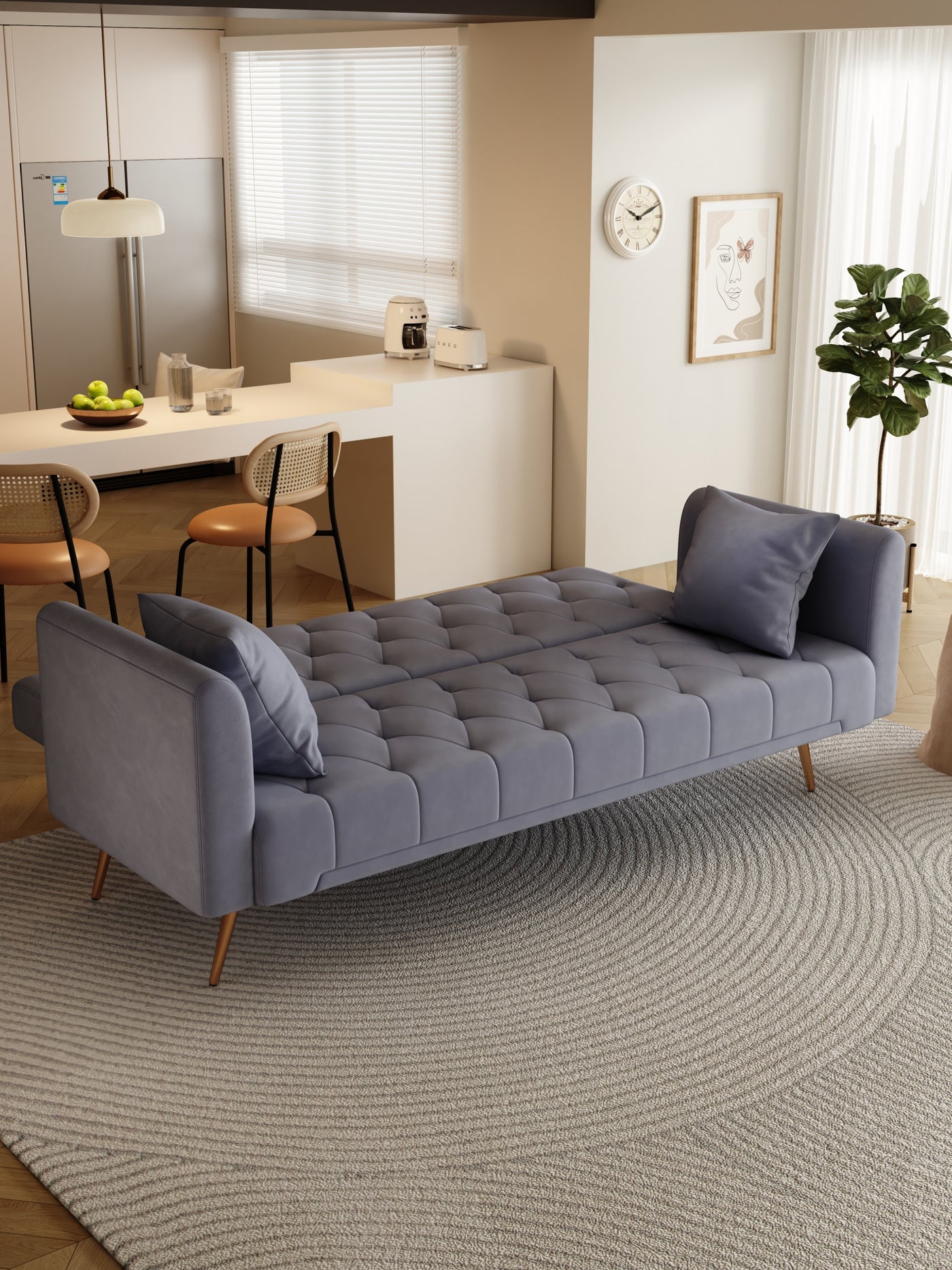 Abigail Mid-Century Modern Velvet Sofa Bed - Gray