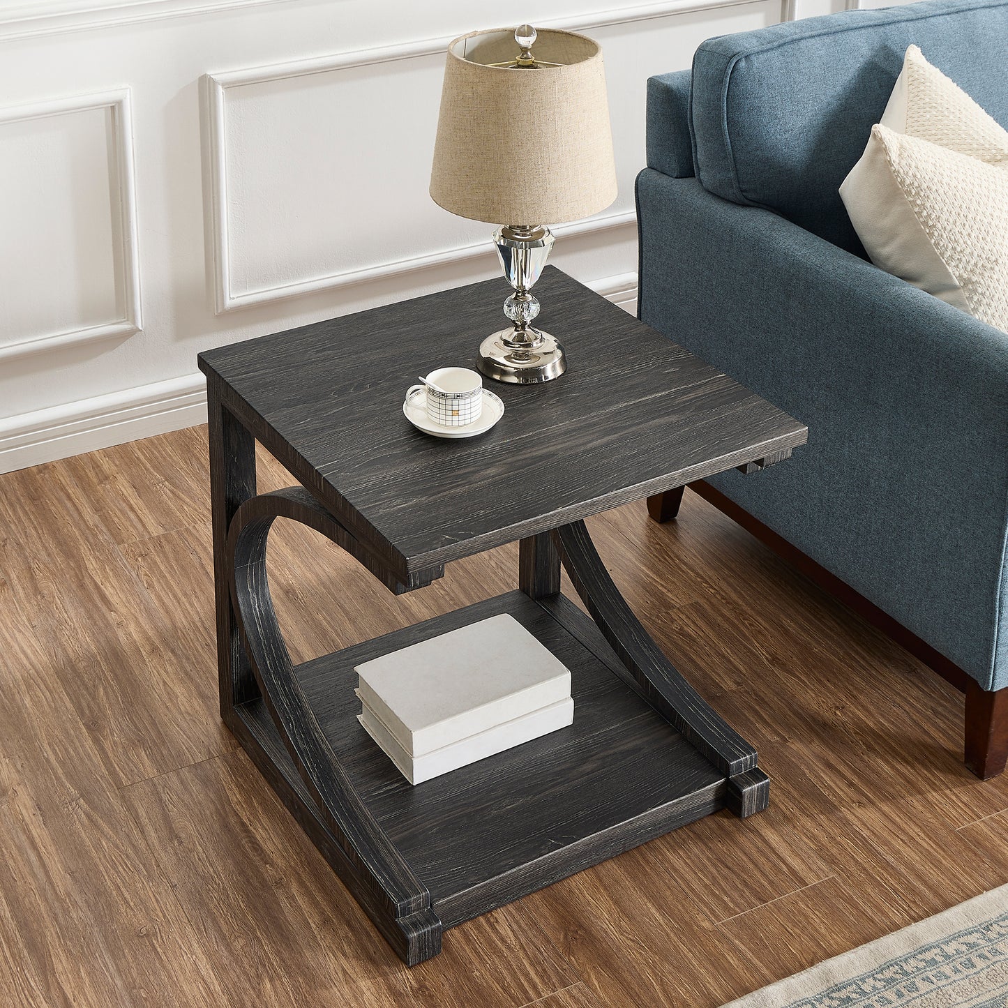 Cassian Unique Solid Wood Side Table,Black