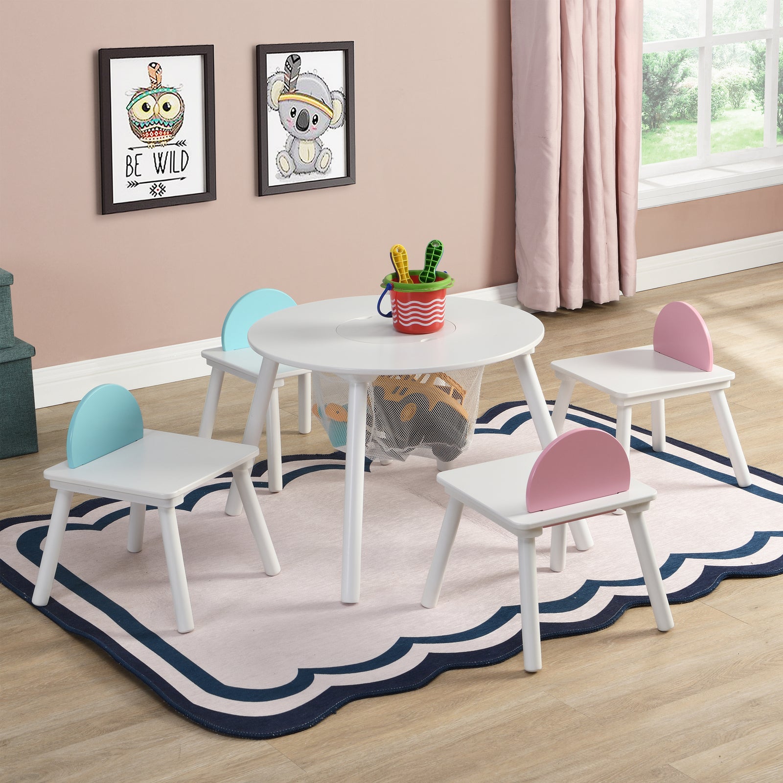 Bambino Kids Table & Chair Set with Hidden Storage – White