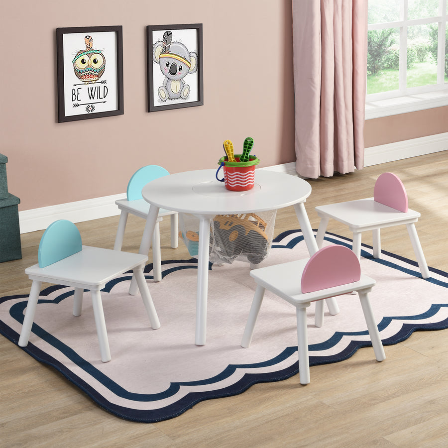 Bambino Kids Table & Chair Set with Hidden Storage – White