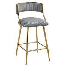 Stylish Corduroy 26" Counter Height Bar Stool with Back and Golden Chrome Base Set of 2 Grey