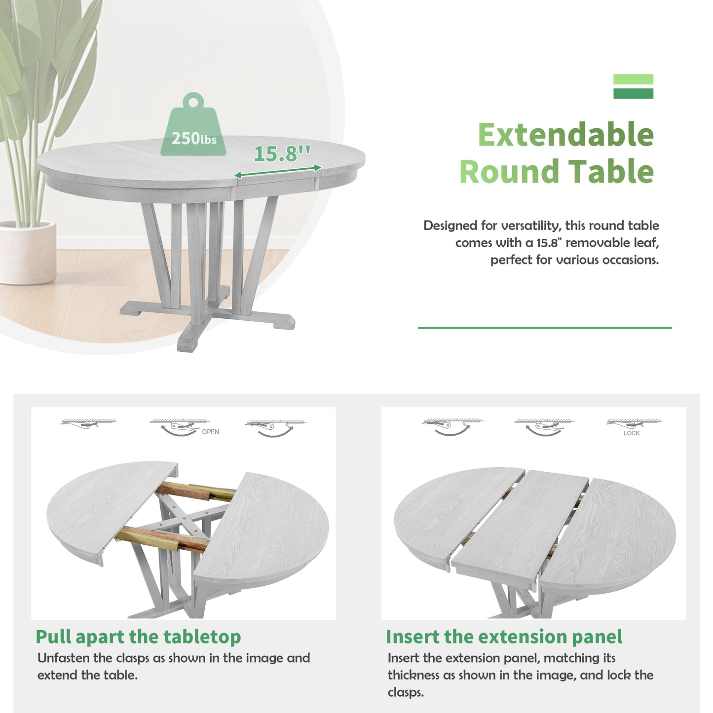 Harper Rustic 5-Piece Extendable Dining Table Set, Light Gray