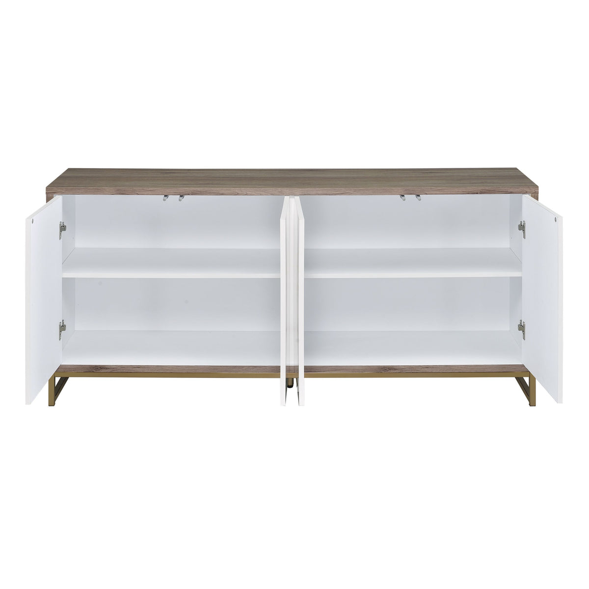 Paavan White Marble Paint Oak & Champagne Finish Console Cabinet