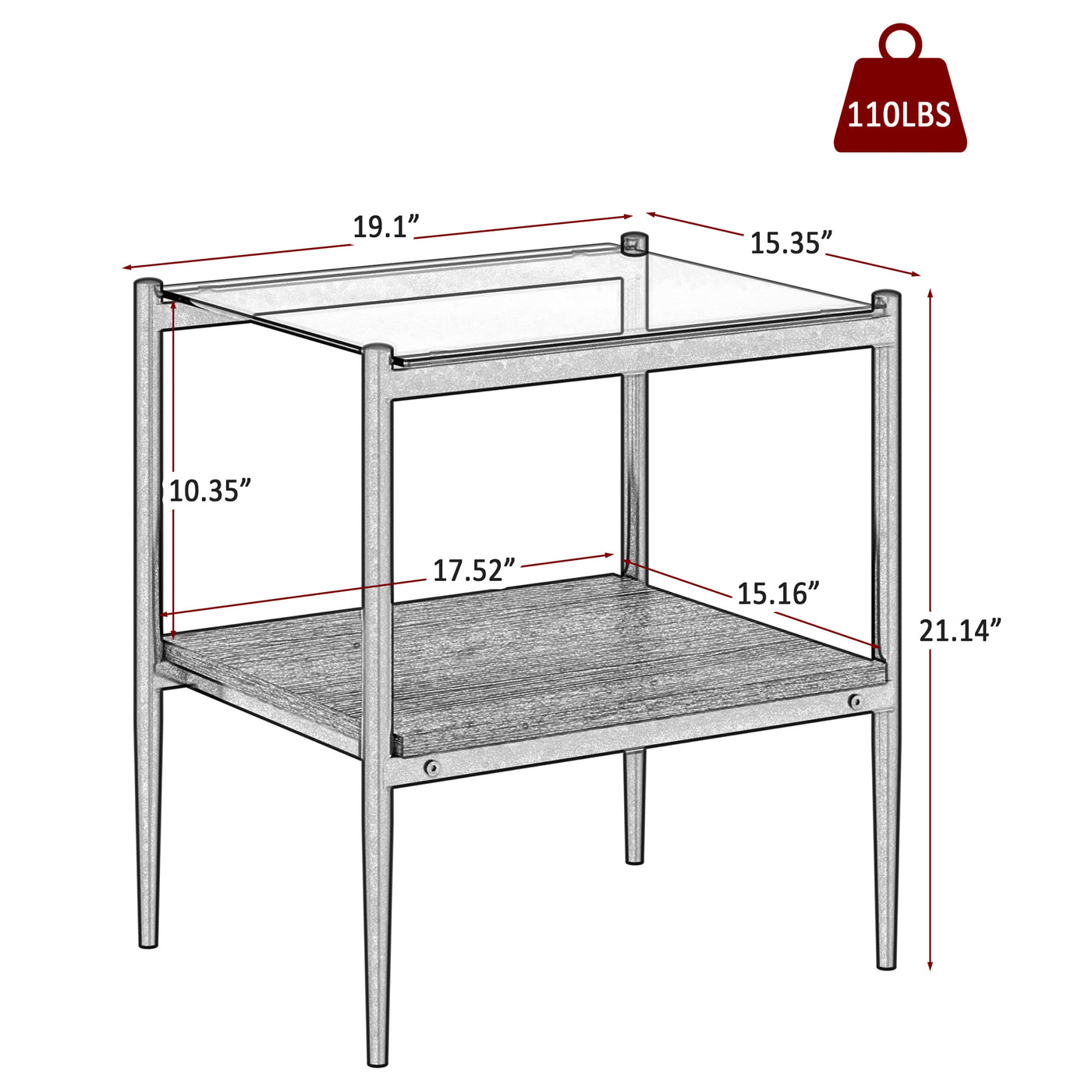 Langston Modern Side Tables with Glass Top (Set of 2)