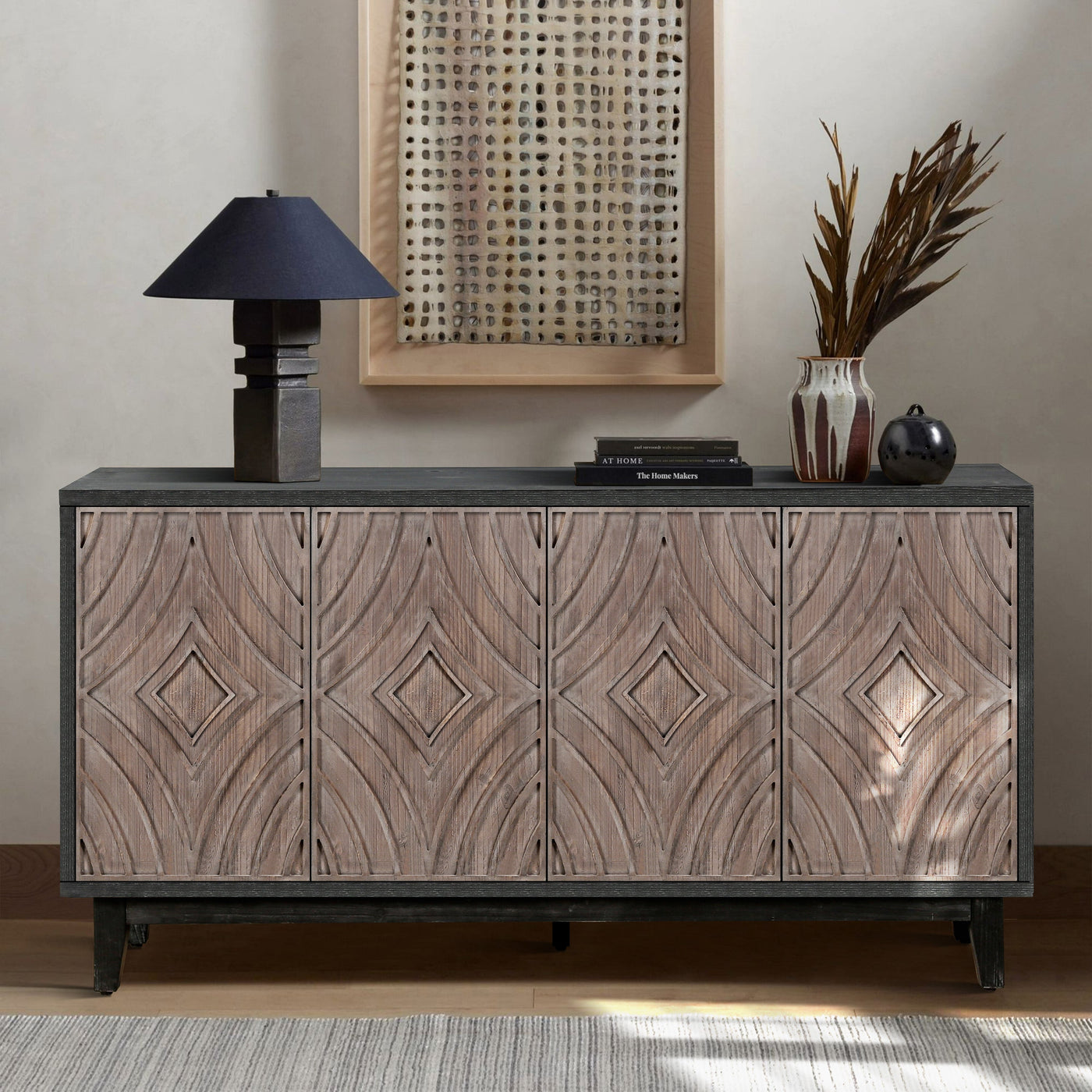 Stark Mid-Century Sideboard Buffet Cabinet with Solid Wood Legs 60"
