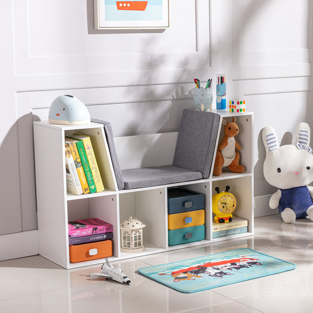 CozyNest Cubby Storage Bench with Cushion – White