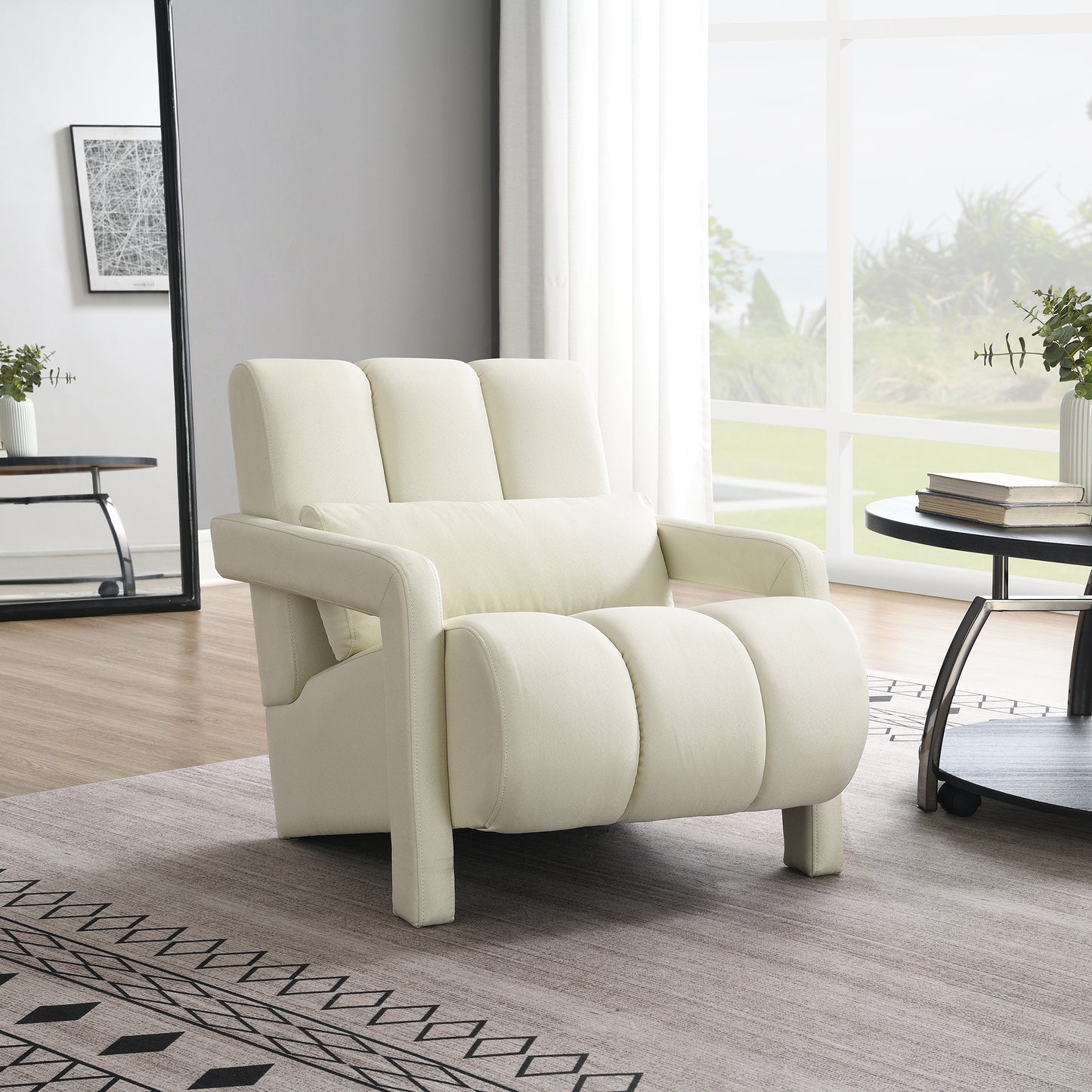 Pax Modern Beige Linen Accent Chair with Pillow