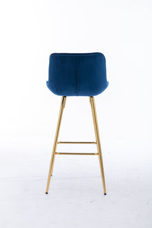 Ednita 30" Velvet Bar Stool with Gold Legs - Blue