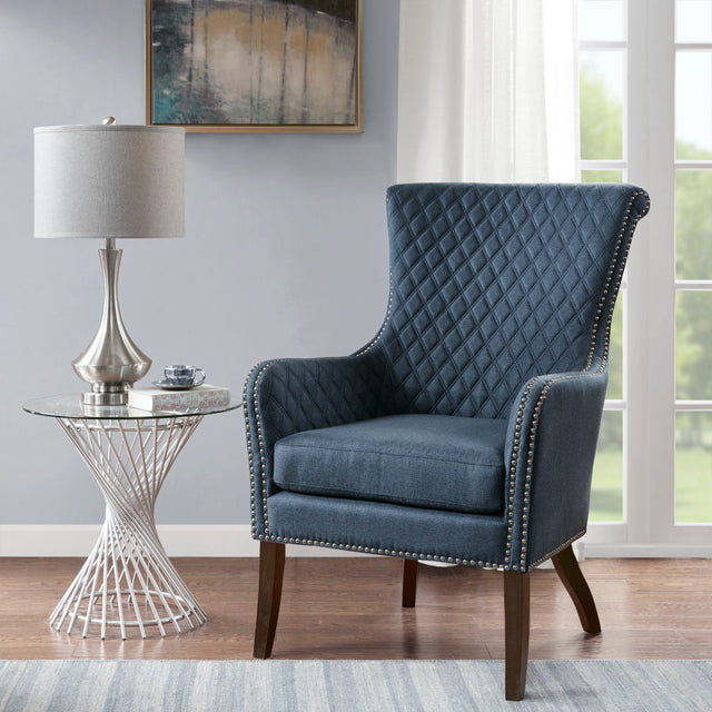 Heston Transitional Velvet Accent Chair, Blue