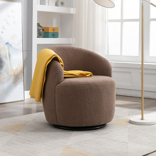 Trinity Teddy Upholstered Swivel Barrel Chair with Metal Ring - Coffee
