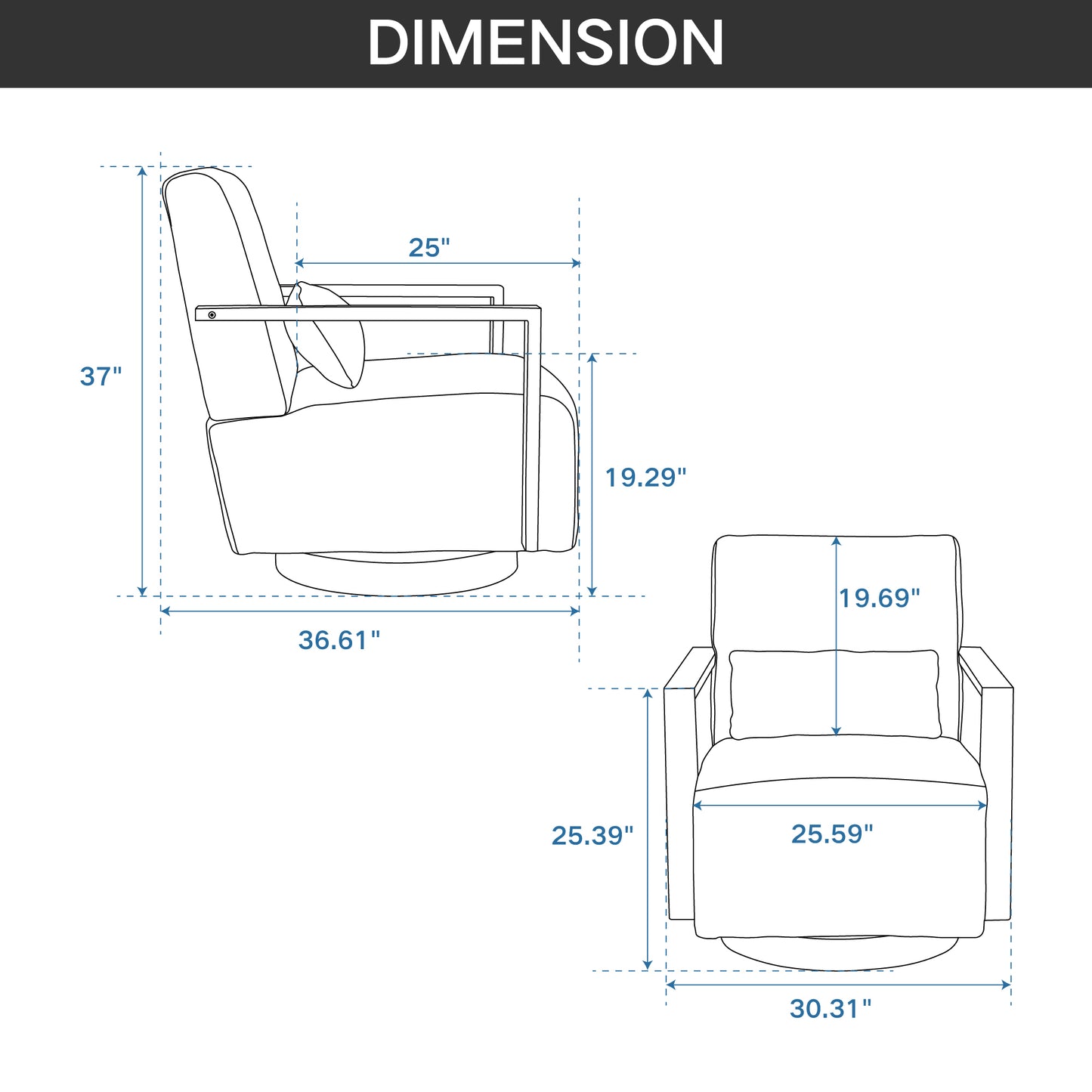 Tarren Linen Swivel Chair with Solid Wood Arms & Base - Gray