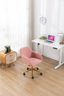 Miscon Teddy Fabric Upholstered Office Chair with Gold Base - Pink