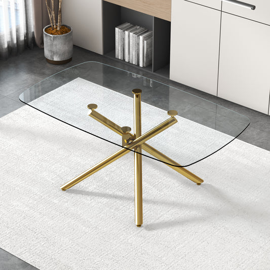 Stella Modern Glass Top Dining Table with Gold Legs